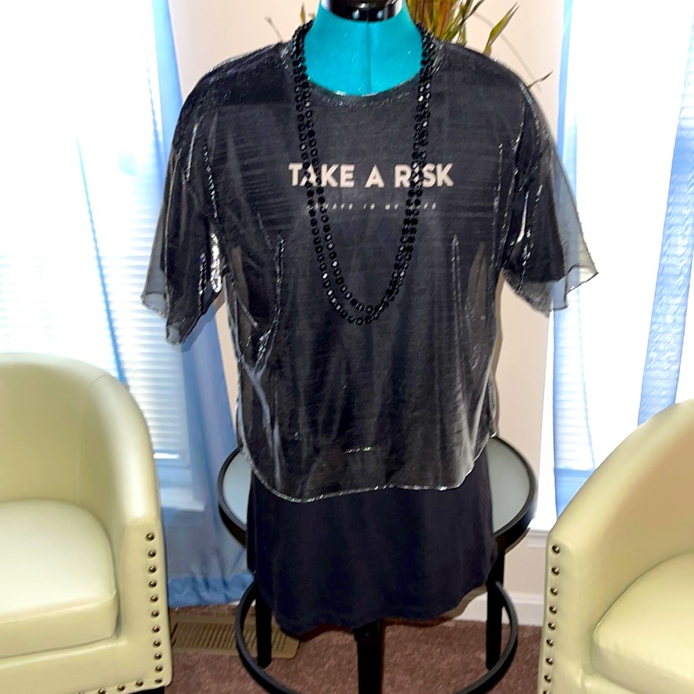 Zara | Short Sleeve Over Size T-shirt w/ Silver Overlay.